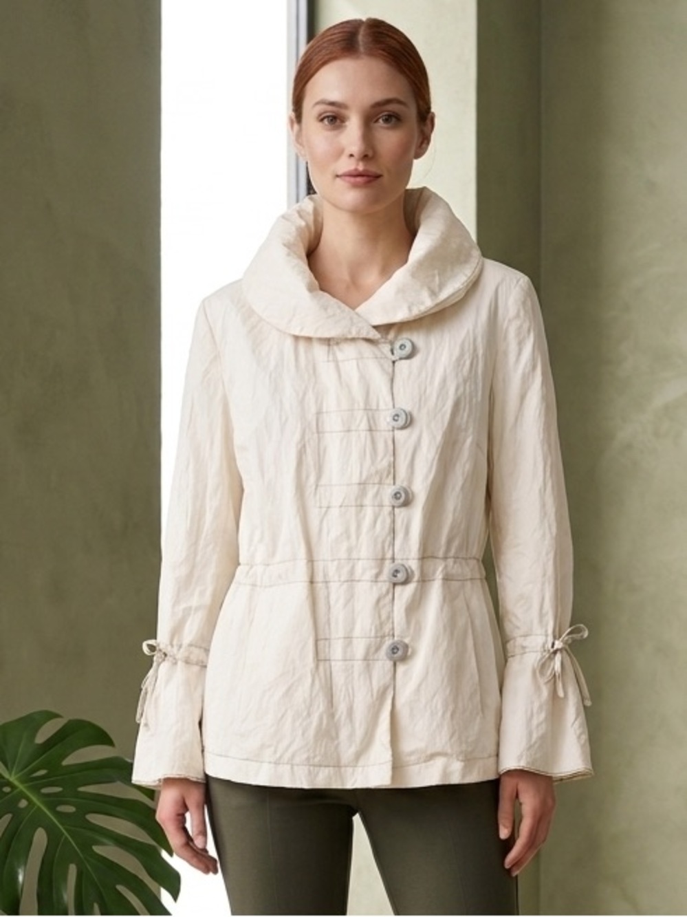 Nuage  Women’s Cream Puff-Collar Button Front Jacket Sz L
